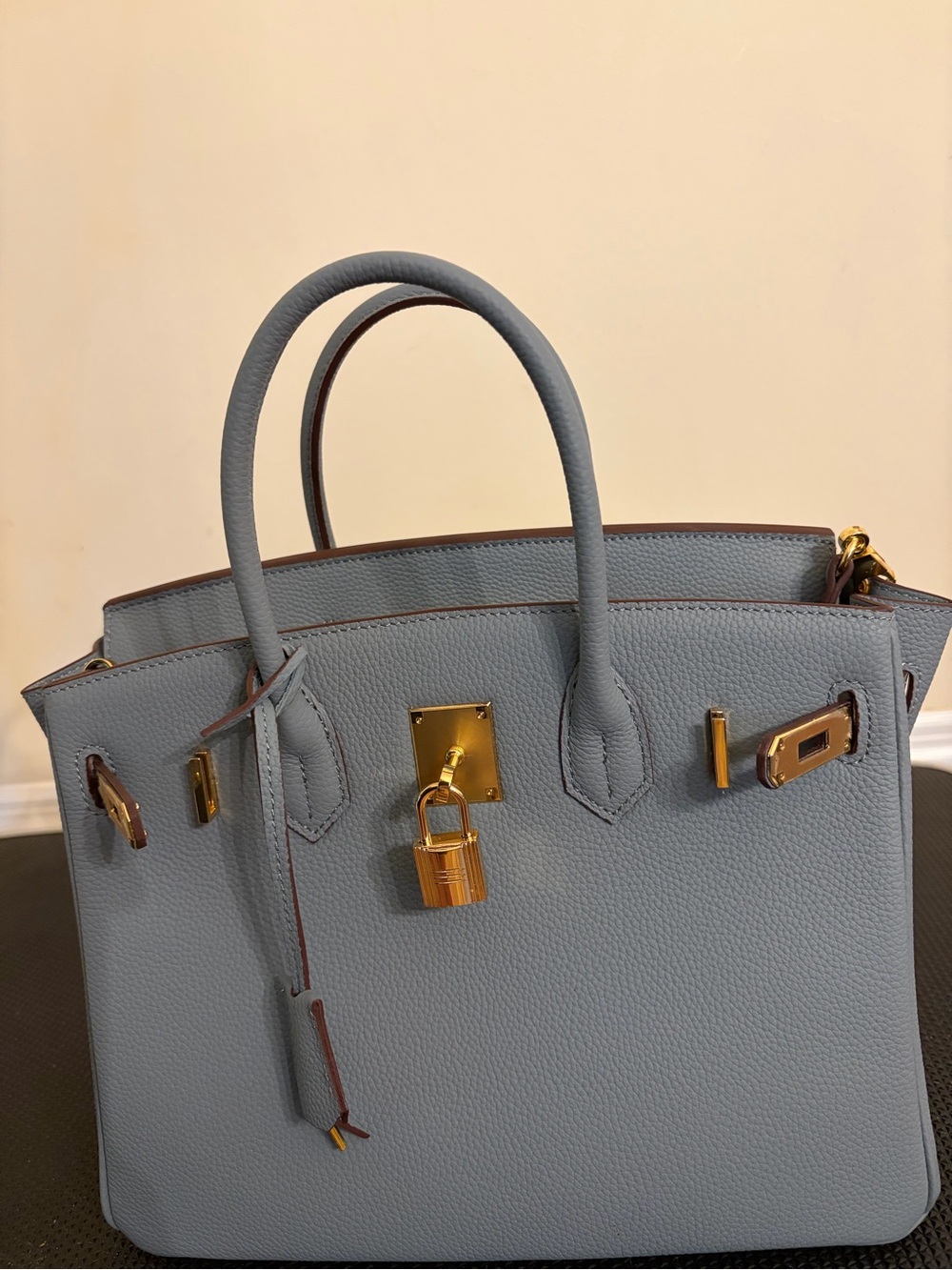 Luxury Real Leather 30cm Satchel in Light Blue with Gold Hardware - Picture 2 of 11